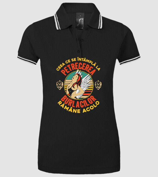 Ceea ce se întâmplă la petrecerea burlacilor rămâne la petrecerea burlacilor model negru pe tricou