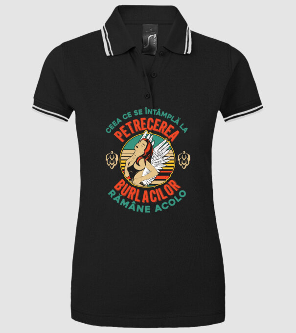 Ceea ce se întâmplă la petrecerea burlacilor rămâne la petrecerea burlacilor model negru pe tricou