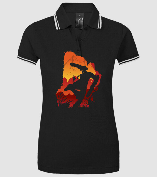 Chainsaw man silhouette model negru pe tricou