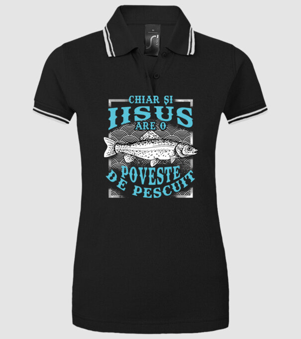 Chiar și Iisus are o poveste de pescuit model negru pe tricou