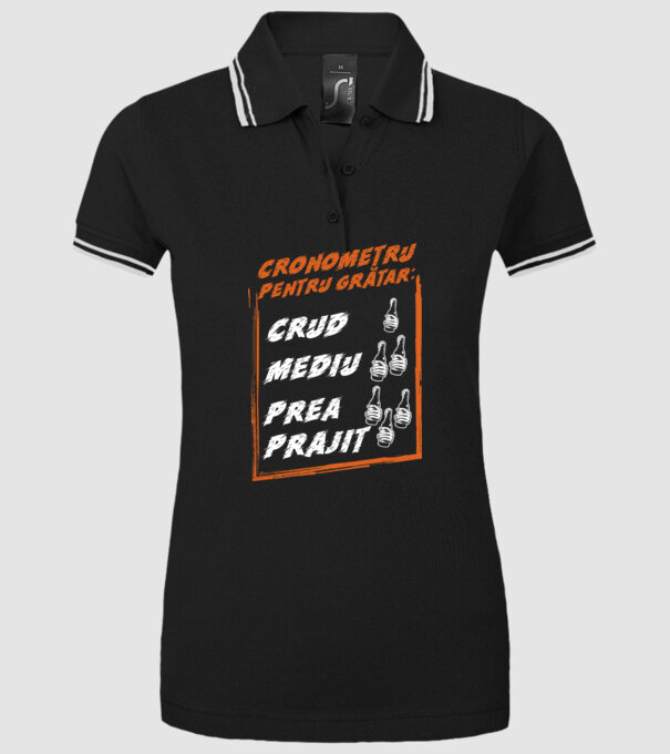 cronometru pentru grătar: crud, mediu, prea prăjit model negru pe tricou
