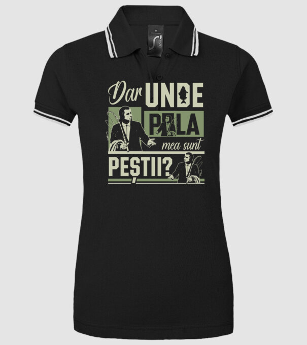 Dar unde p la mea sunt peștii model negru pe tricou