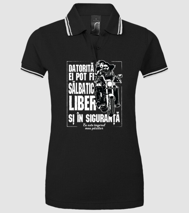 datorită ei pot fi sălbatic, liber și în siguranță - ea este îngerul meu păzitor model negru pe tricou