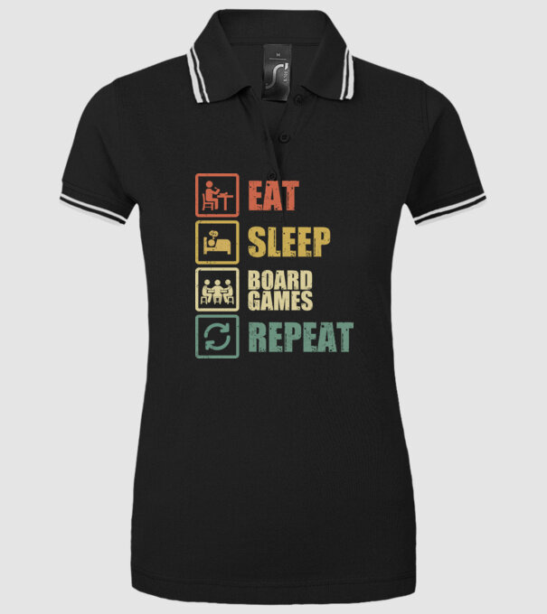 eat sleep Board Games repeat model negru pe tricou