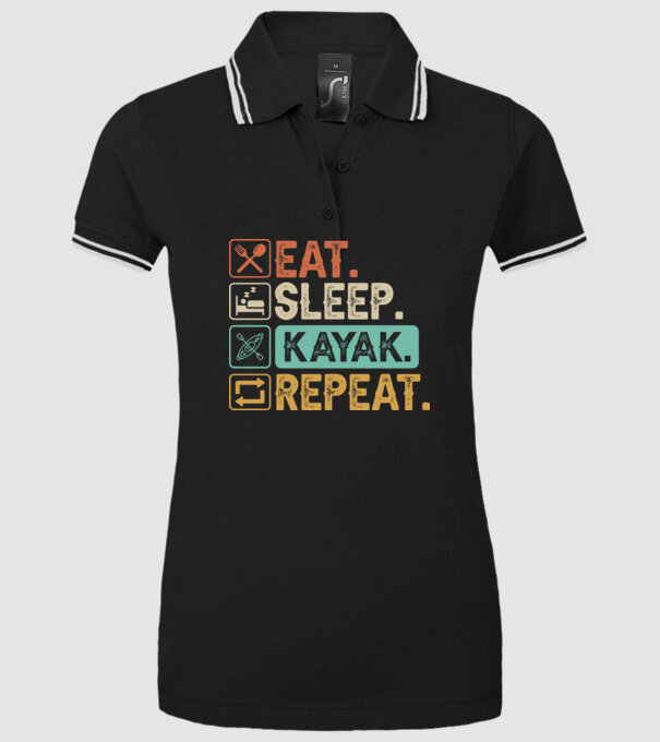 Eat Sleep Kayak model negru pe tricou