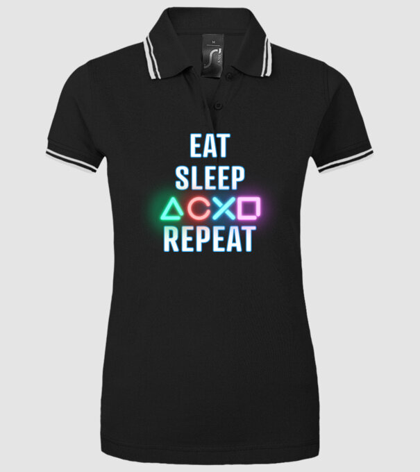 Eat sleep PS model negru pe tricou