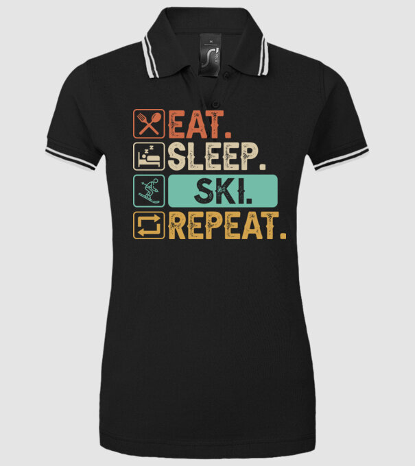 Eat Sleep SKI Repeat model negru pe tricou