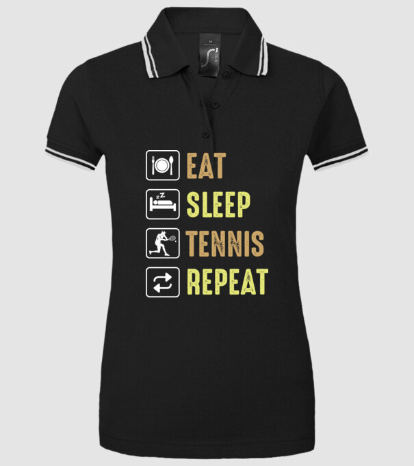 eat sleep tennis repeat model negru pe tricou