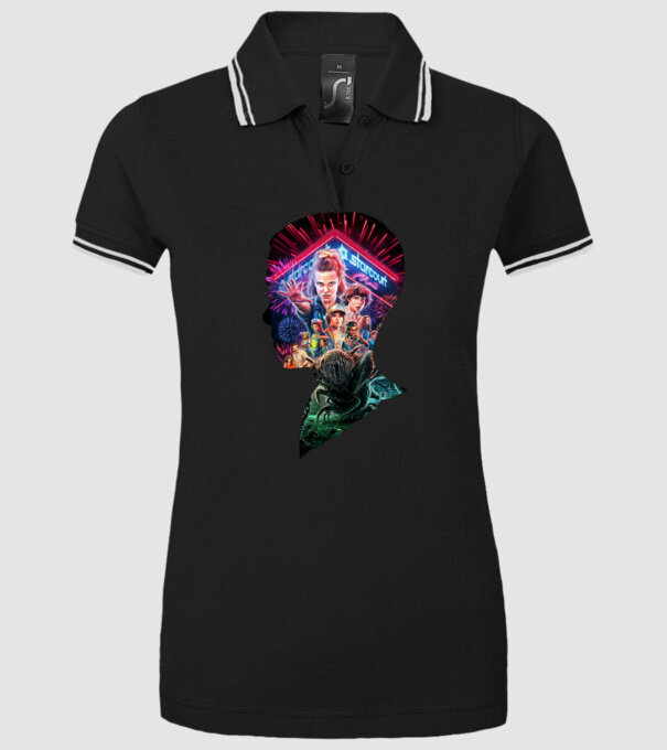 eleven poster head model negru pe tricou
