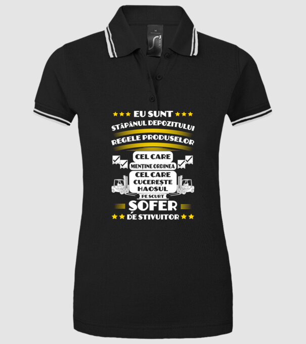eu sunt stăpânul depozitului, regele produselor, cel care menține ordinea, cel care cucerește haosul, pe scurt, șofer de stivuit model negru pe tricou
