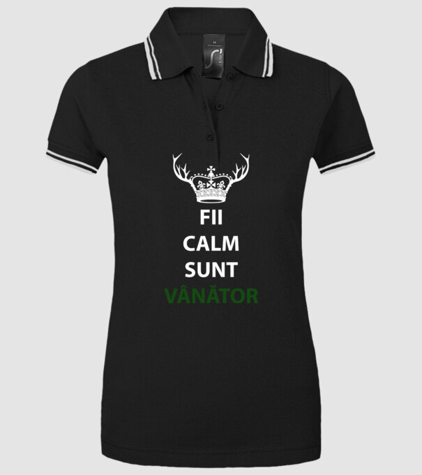 fii calm, sunt vânător model negru pe tricou