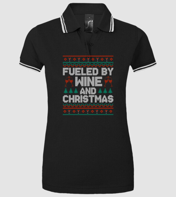Fueled by wine and christmas model negru pe tricou