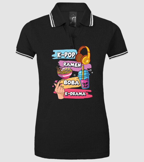 K-POP RAMEN BOBA K-DRAMA model negru pe tricou