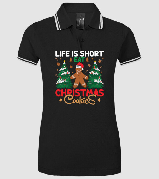 Life is short - eat christmas cookies model negru pe tricou
