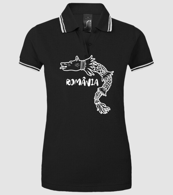 Lupul dacic alb model negru pe tricou