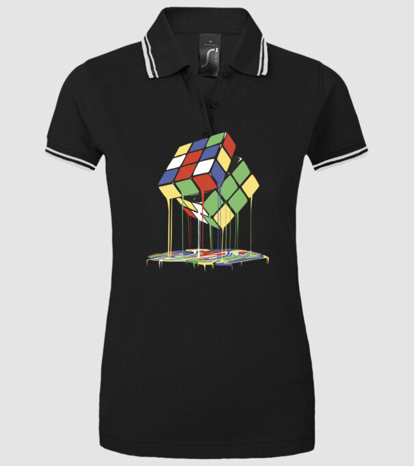 Melting Rubik cube model negru pe tricou