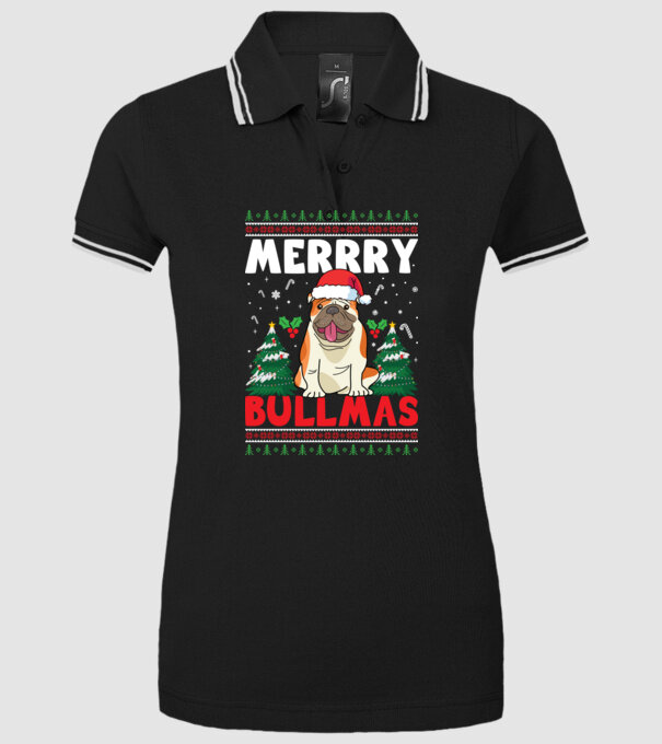 Merry bullmas ugly sweater model negru pe tricou