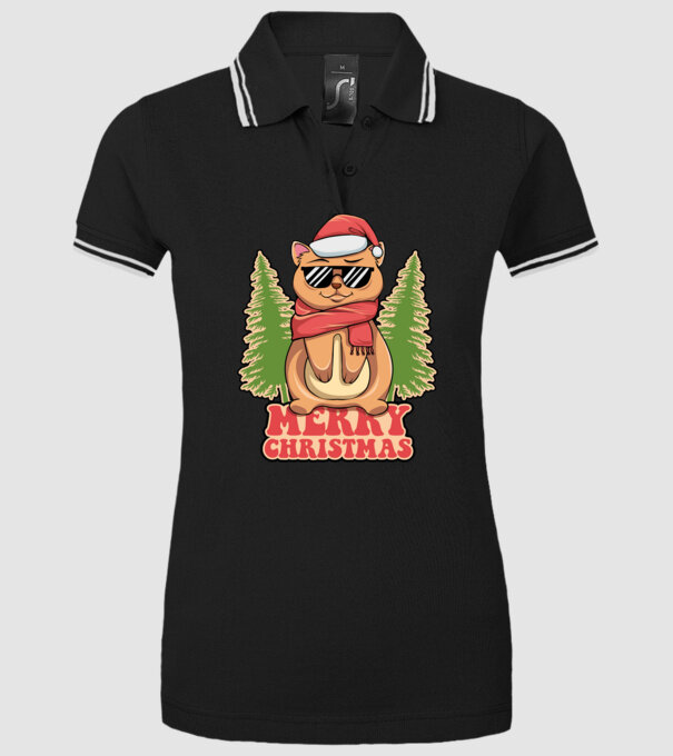 Merry christmas cat model negru pe tricou