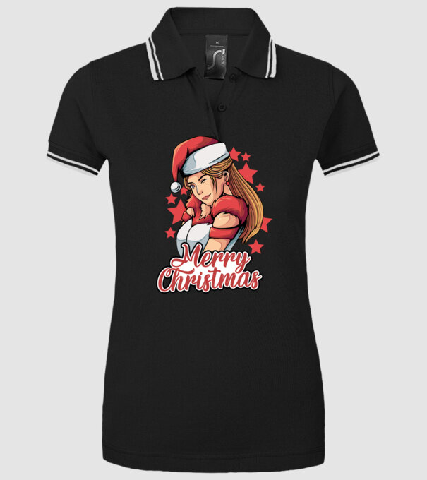 Merry christmas santa girl model negru pe tricou