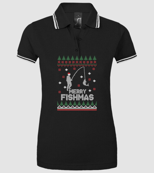 Merry Fishmas model negru pe tricou