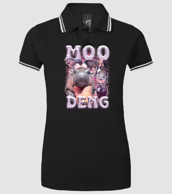 MOO DENG baby hippo model negru pe tricou