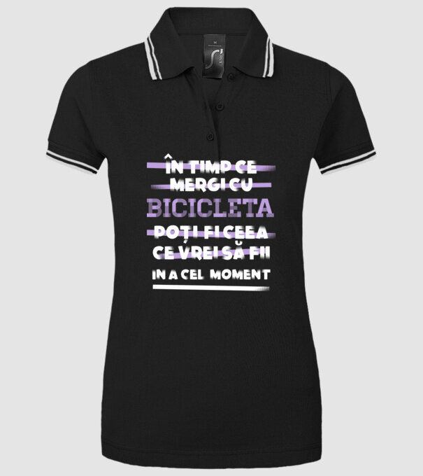 în timp ce mergi cu bicicleta poți fi ceea ce vrei să fii - în acel moment model negru pe tricou