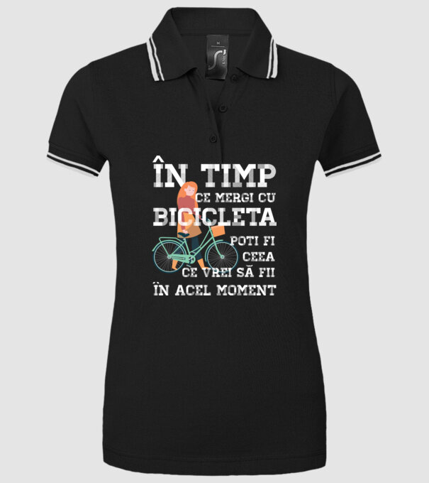 în timp ce mergi cu bicicleta poți fi ceea ce vrei să fii - în acel moment model negru pe tricou