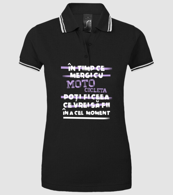 în timp ce mergi cu motocicleta poți fi ceea ce vrei să fii - în acel moment model negru pe tricou