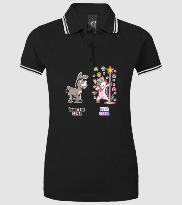 Înainte de cafea - După cafea model negru pe tricou