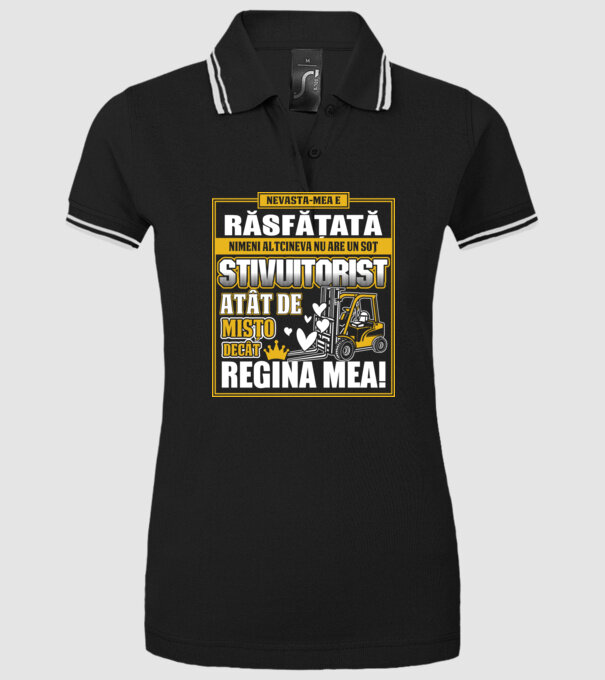 Nevastă-mea e răsfățată, nimeni altcineva nu are un soț stivuitorist atât de mișto decât regina mea - D8678046-01 model negru pe tricou
