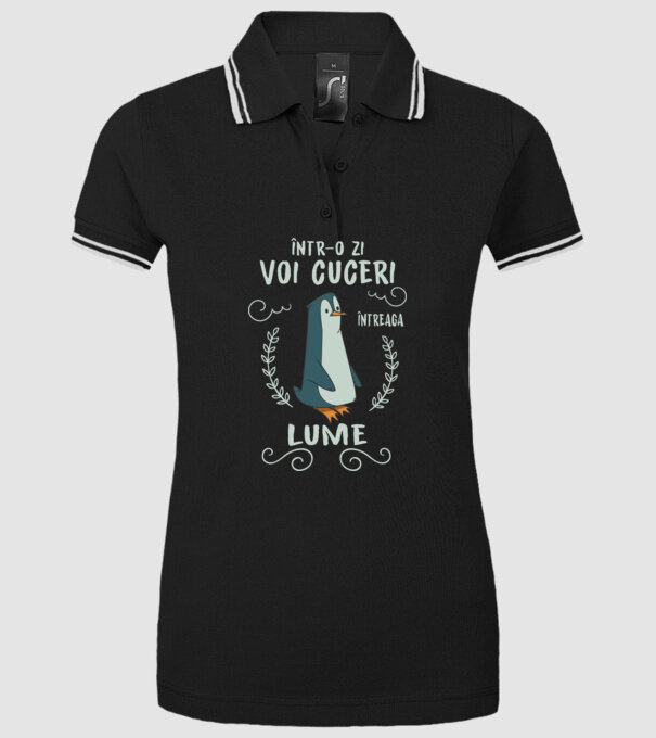 Într-o zi voi cuceri întreaga lume model negru pe tricou