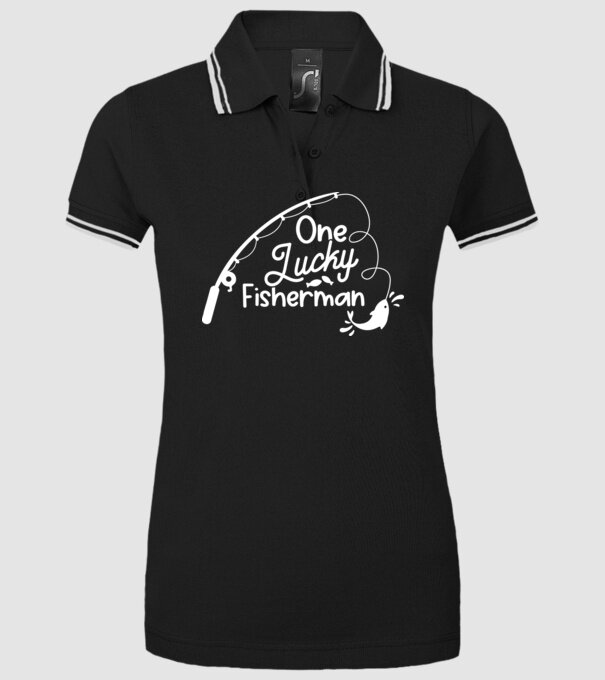 One lucky Fisherman model negru pe tricou