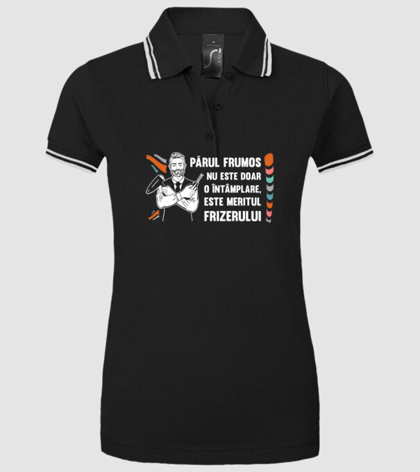părul frumos nu este doar o întâmplare, este meritul frizerului model negru pe tricou