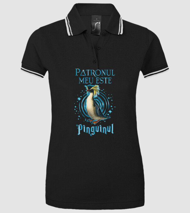 Patronul meu este PINGUINUL model negru pe tricou