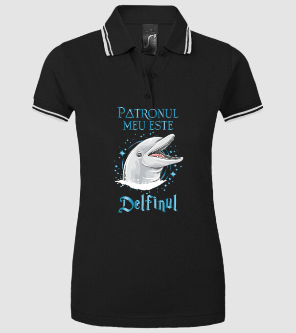 Patronul meu este DELFINUL model negru pe tricou