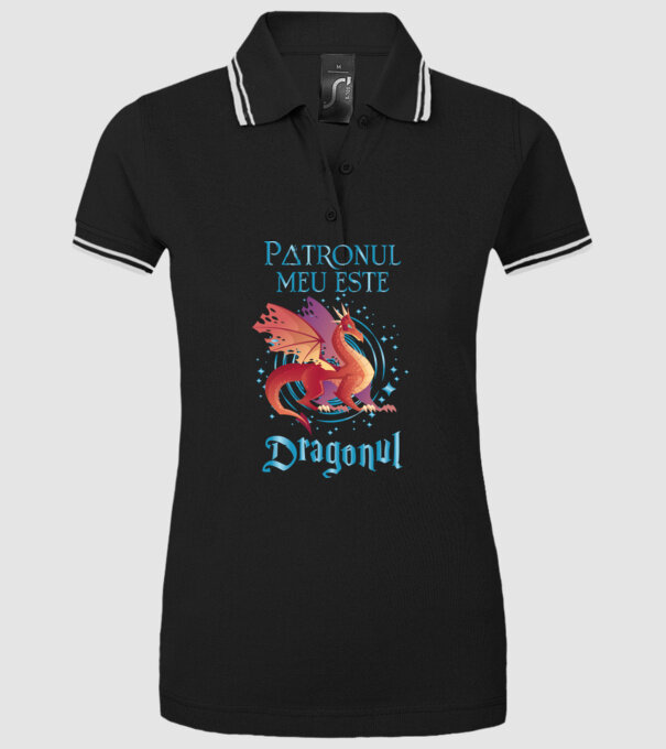 Patronul meu este DRAGONUL model negru pe tricou
