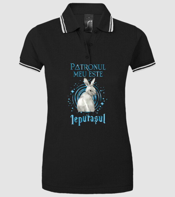 Patronul meu este IEPURAȘUL model negru pe tricou