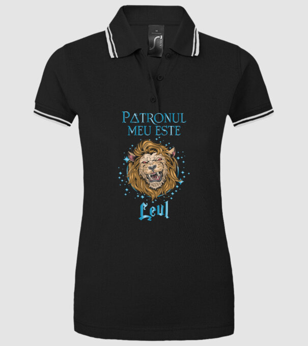 Patronul meu este LEUL model negru pe tricou