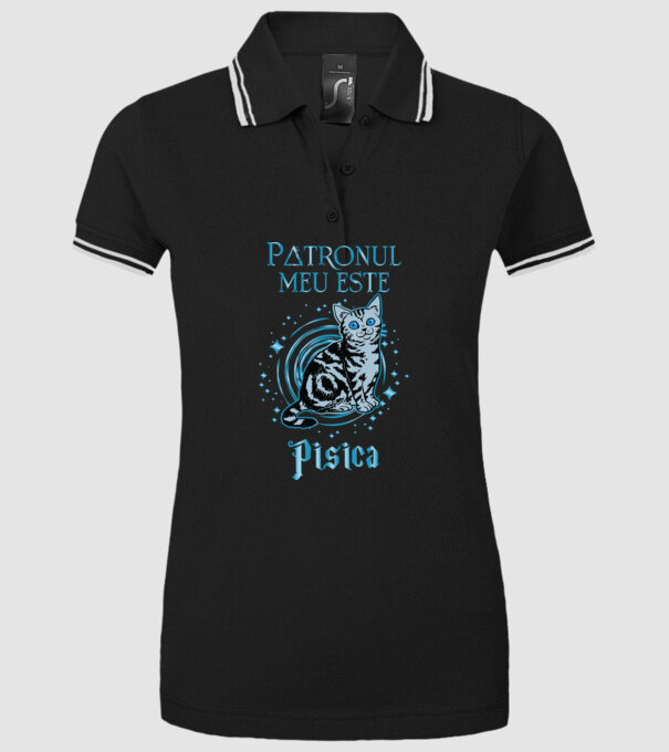 Patronul meu este PISICA model negru pe tricou