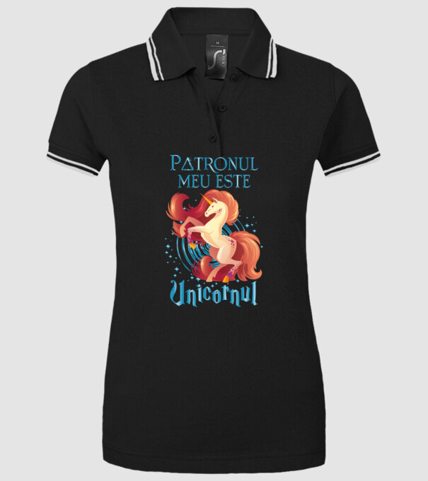 Patronul meu este UNICORNUL model negru pe tricou
