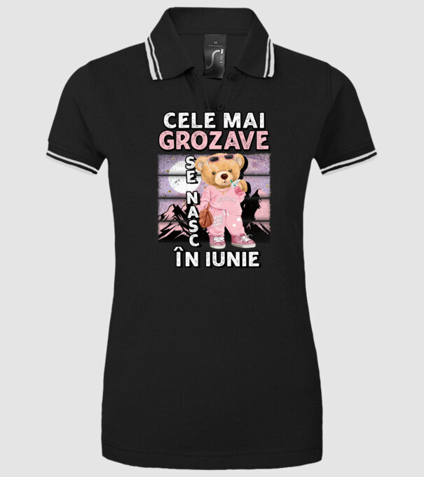 RETRO teddy fetişcană IUNIE model negru pe tricou