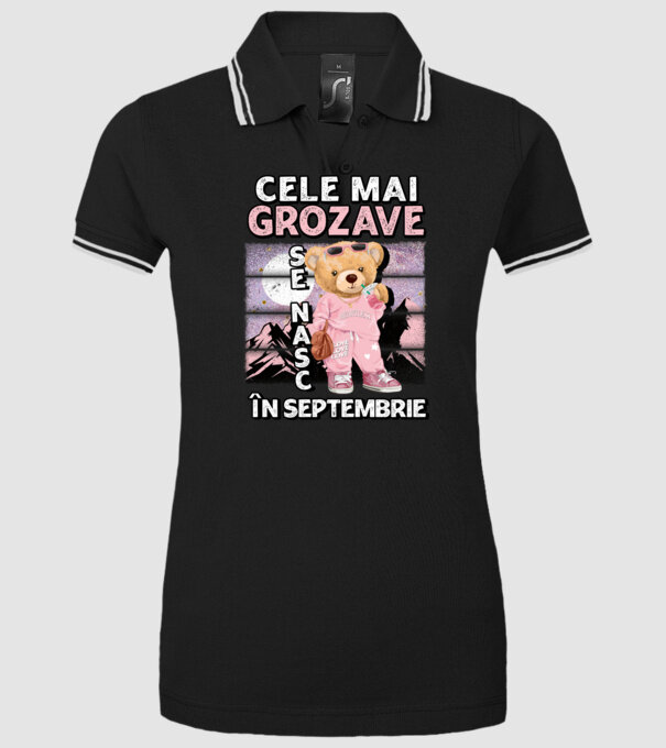 RETRO teddy fetişcană SEPTEMBRIE model negru pe tricou