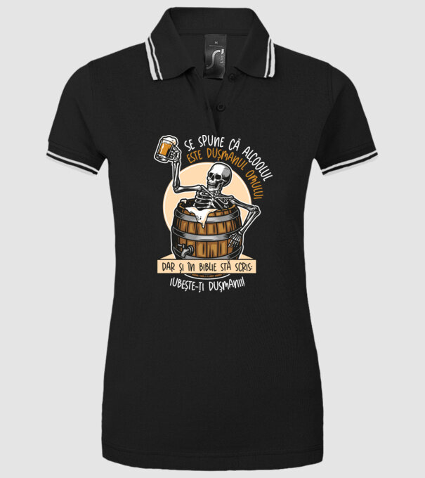 Se spune că alcoolul este dușmanul omului, dar și în biblie stă scris: iubește-ți dușmanii! model negru pe tricou