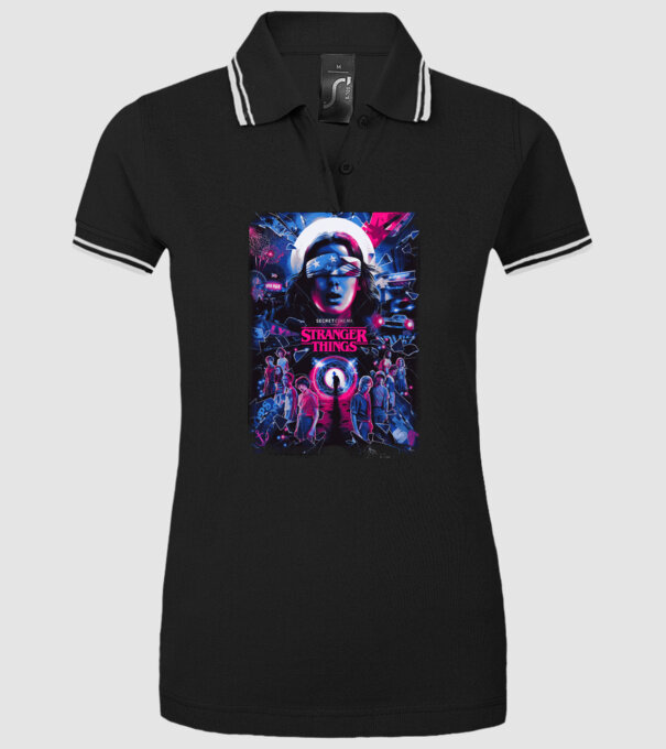 stranger things poster neon model negru pe tricou