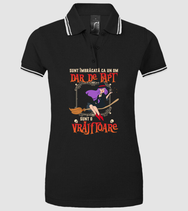 sunt îmbrăcată ca un om, dar de fapt sunt o vrăjitoare model negru pe tricou