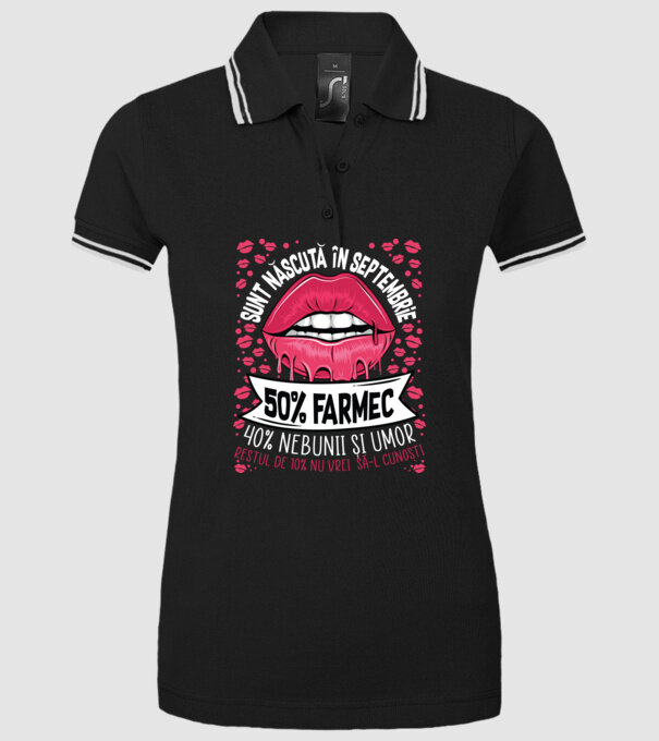 Sunt născută în septembrie - 50% farmec - 40% nebunii și umor - Restul de 10% nu vrei să-l cunoști model negru pe tricou