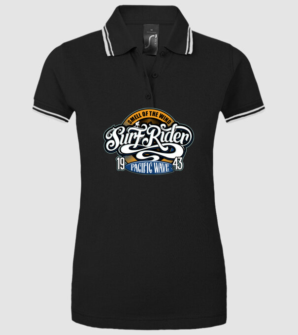 Surf Rider model negru pe tricou