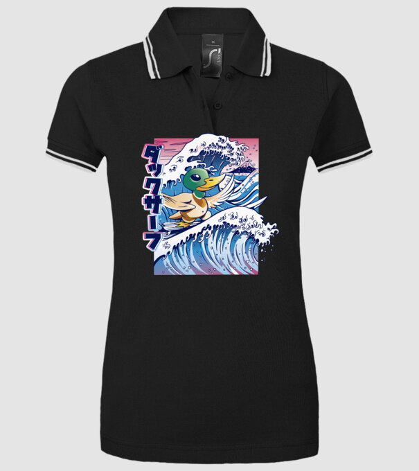Surfer Duck model negru pe tricou