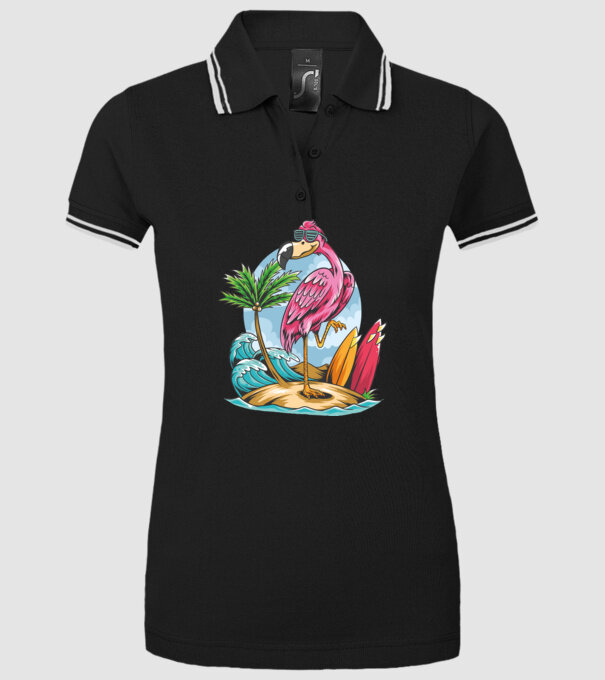 Surfer flamingo model negru pe tricou