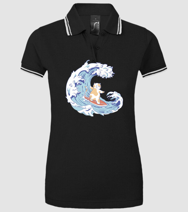 Surfer kitty model negru pe tricou
